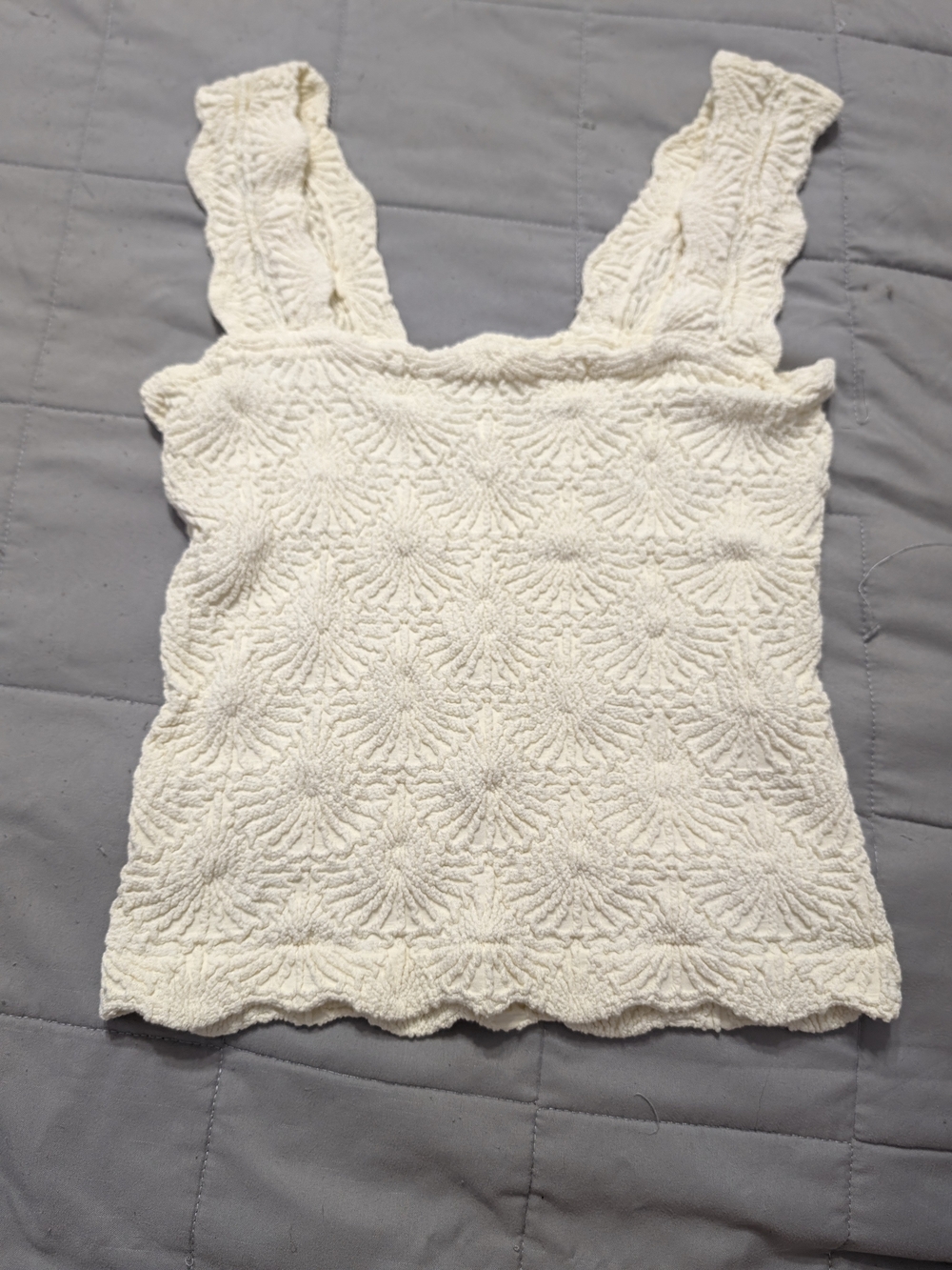 Free People Cream Floral Textured Knit Tank